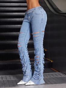 Jeanoix Jeans acampanados con bolsillos y desgastados para mujer, casuales y versátiles - Lavado ligero - Ver 5