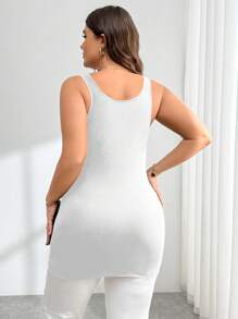 SHEIN Essnce Plus Size Women Solid Color Contrast Lace Round Neck Camisole - White - View 5