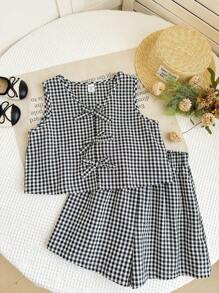LMoss Kids LMoss Tween Girls 2pcs Set: Woven Plaid Top And Shorts Girls Summer Clothes Tween Girls Dresses Girls Casual Dresses Tween Girls Dresses Tween Girls 2 Pieces Set