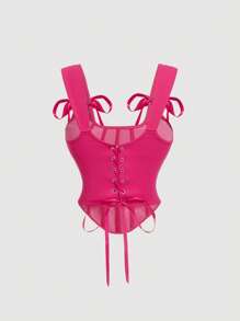 SHEIN MOD Top corset con lazo delantero y espalda anudada, color rosa oscuro, para ocasiones festivas como Navidad, Año Nuevo o Acción de Gracias