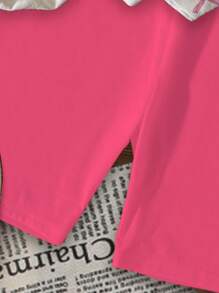 SHEIN Leap Crew Set de 2 piezas con camiseta y shorts con estampado de mariposas coloridas, de estilo casual y minimalista, para niñas preadolescentes en verano, color rosa