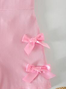 Elladie kids Mono corto de talle alto sin mangas con diseño de lazo 3D, fashionable y lindo, para uso casual diario en casa de niñas - Rosa - Ver 5