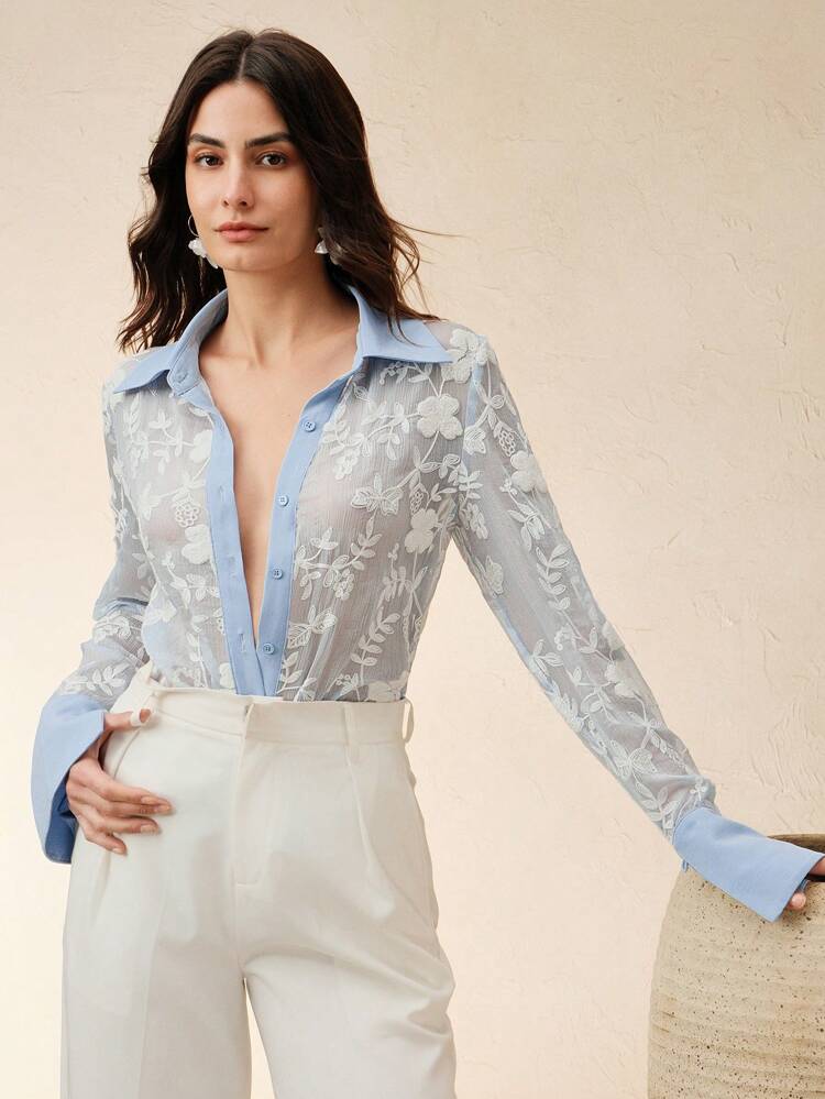 Luxury Design High-End Exquisite French Embroidery Collar Shirt