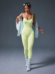 Easithlete Simple Fashionable Summer Jumpsuit - Yellow - View 4