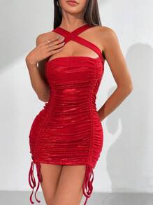 Chiquease Váy dự tiệc ngắn màu đỏ thanh lịch dành cho nữ - Đỏ - Xem 3