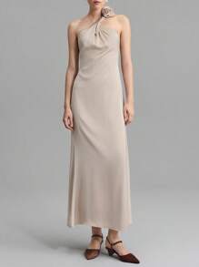 Ontre Vestido Elegante Floral 3D A-Line com Laço 2025 para Mulheres, Adequado para Casamento, Férias, Festa - Damasco - Visão 1