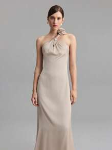 Ontre Vestido Elegante Floral 3D A-Line com Laço 2025 para Mulheres, Adequado para Casamento, Férias, Festa - Damasco - Visão 5