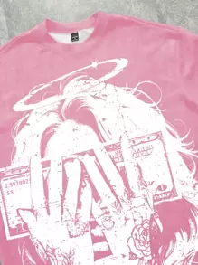 Manfinity Roghcode Men's Graphic Print Round Neck Short Sleeve Casual T-Shirt - Baby Pink - View 2