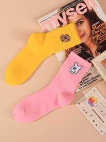 one one zero seven 2 Pairs Cartoon Dog Pattern Women's Mid-Calf Socks Set - Multicolor - View 2