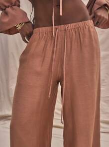 MUSERA Tie Waist Linen Wide Leg Trouser Summer Vacation Boho Elegant Holiday Chic Casual - Orange - View 5