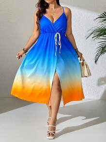 SHEIN Clasi Váy xẻ tà họa tiết hoa nhiệt đới nhiều màu sắc cỡ lớn - Nhiều màu - Xem 3