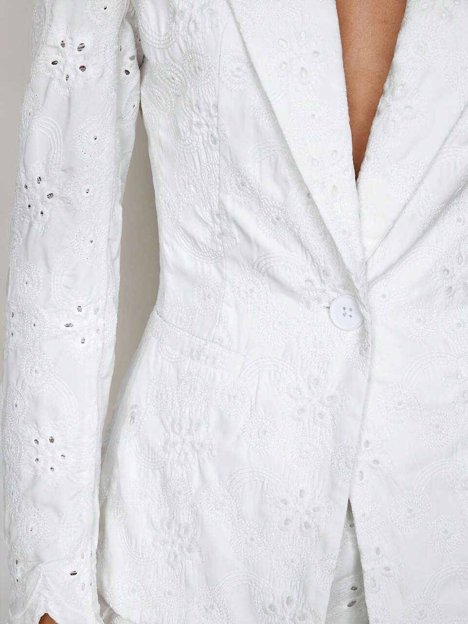 SHEIN Maija Women's White Embroidered Cuff Trim Elegant Boho Casual Long Sleeve Blouse Top,Summer Date Office Business Chic Blazer,Oversized Collared Blouse