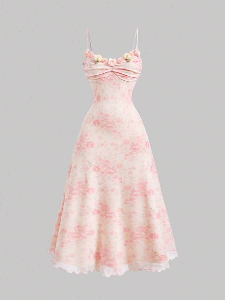 SHEIN MOD Đầm dài bó sát nhuộm hoa 3D - Nhiều màu - Xem 1