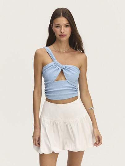 Nöista Blue Asymmetrical Top With Front Cut-Out And Chest Support. Stylish And Flattering, Perfect For Summer, Spring, Easter, Graduations, Or A Casual Look.