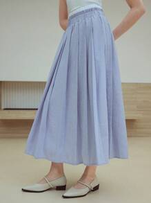 MOTF STUDIO 对比腰带百褶裙 - 藍色 - 查看 5