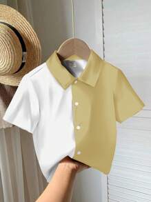SHEIN 年轻男孩休闲宽松舒适日常穿着短袖衬衫，适合春夏季 - 白色 - 查看 2