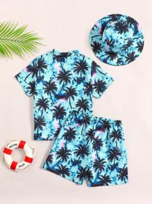 年轻男孩休闲短袖衬衫和短裤套装，时尚夏季服装 - 彩色 - 查看 2