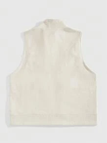 ROMWE MEN Men's Solid Color Zip-Front Casual Vest - White - View 7