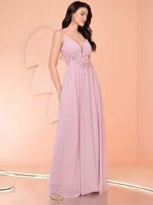 SHEIN Belle Elegant Floral Print Bridesmaid Camisole Dress (Adult Size),Graduation Gift Graduation Dress, Women's Fashion Formal Dress Maxi Dress, Beaded Design, Body Sequins, Suspender Summer Dress For Women