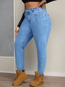 SHEIN SXY Jeans in denim elasticizzato con design a spacchi simmetrici per taglie comode