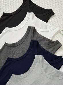 5pcs/Set Boys Elegant Solid Color Sleeveless Vest Underwear Set, Comfortable Casual Style