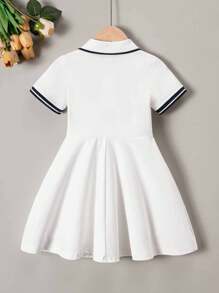 SHEIN Young Girl' Collegiate Style Solid Color Collar Heart Print Polo Dress, Suitable For Back To School, Daily Wear, Summer - White - View 2
