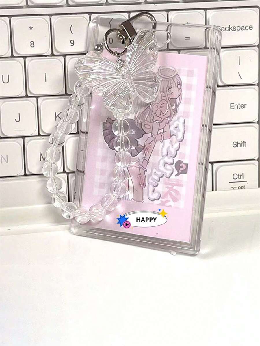 1 chiếc Giá đỡ ảnh thiết kế hình bướm pha lê có tay áo bảo vệ đựng thẻ để treo thẻ tín dụng, thẻ căn cước, thẻ ngân hàng, thẻ đi lại - Trong sáng - Xem 1