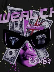 ROMWE MEN Street Life Camiseta de manga corta informal con estampado de figura para hombre, primavera/verano - Negro - Ver 3