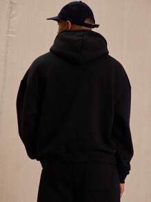 Men Contrast Panel "Musero" Slogan Graphic Print Hoodie - Black and White - View 3