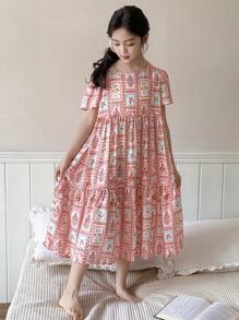 Dazy Kids 少女碎花短袖圆领家居服套装，夏季，返校季，假期，复活节 - 彩色 - 查看 6