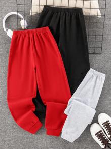 SHEIN 3 件套儿童/青少年男童休闲学院风字母印花抽绳腰部宽松针织运动裤，3 种颜色