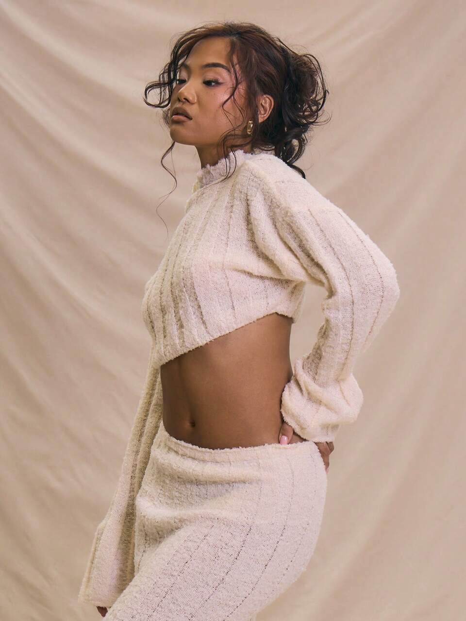 Stripe Knit High Knit Oversized Flare Sleeve Cropped Top Only Spring Summer Holiday Beachwear Cute Elegant Chic