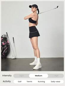 GLOWMODE 凉爽感觉收腹不对称裙子，内置短裤侧袋，防滑握把，网球高尔夫健身房日常休闲 - 黑色 - 查看 7