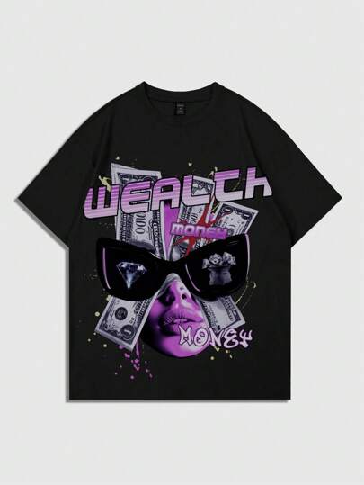 Herren Lässig T-Shirt mit Figuren-Muster, Kurzarm, Frühling/Sommer