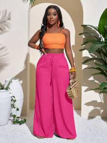 Slaydiva Music Festival Casual Vacation Women Full-Length Green Geometric Pattern Palazzo Pants Hot Pink - Hot Pink - View 4
