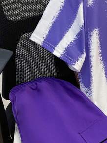 2pcs Tween Boy Casual Street Large Letter Print Short Sleeve T-Shirt & Shorts Set, Suitable For Commuting, School, Daily Leisure, Sports, Spring/Summer - Purple - View 5