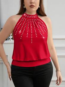 Reflora Plus Size Sleeveless Zipper Decorated Casual Top, Suitable For Vacation - Red - View 5