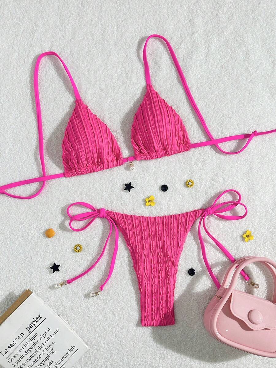 SHEIN Swim Beach Summer Outfits For Women Bikini Sets - Hot Pink - View 1