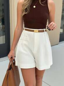 INAWLY 女士纯色褶皱宽松休闲百搭短裤，商务装