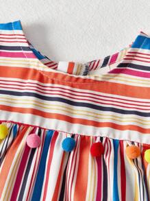 Cozy Pixies 女童彩色条纹荷叶边装饰圆领无袖束腰连衣裙 - 紅色 - 查看 6