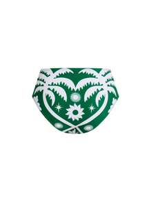 Swim Oasis 女士露背褶皱棕榈树绿色轮廓热带度假海滩高端优雅波西米亚风泳装套装，春夏