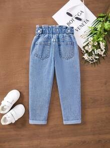 Girls' Campus Style All-Match Versatile Flower Waist Jeans Summer Holiday - Light Wash - View 2