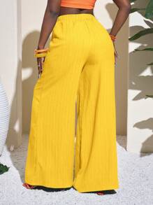 Slaydiva Women's Full Length Geometric Pattern Green Loose Palazzo Pants For Music Festival & Holiday Yellow - Yellow - View 2