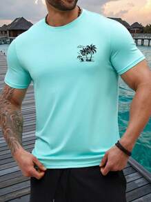 ResortEase 大码男士简约休闲 T 恤，日常穿着 - 藍色 - 查看 6