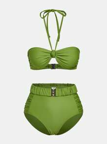 Maija 女士夏季海滩纯色吊带性感比基尼两件套泳衣套装 - 綠色 - 查看 7