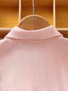 2pcs/Set Baby Girl Minimalist Style Short Sleeve Collared Top With Rose Color Pants Home Outfit Set - Dusty Pink - View 6