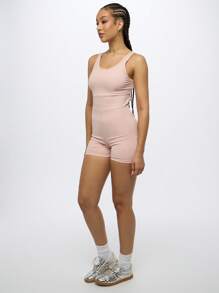 SUMWON WOMEN Athletic Performance Workout Romper With Racer Back Design, Compression Support Fitness Training One Piece Jumpsuit, Moisture-Wicking Exercise Bodysuit For Yoga Pilates Running - Pink - View 4