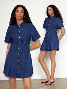 Maija 女士蓝色牛仔衬衫裙 - 深色水洗藍 - 查看 3