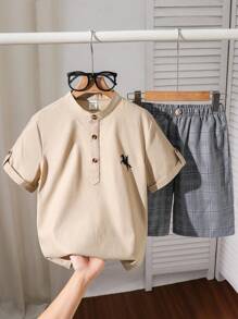 SHEIN Tween-Jungen 2-teiliges Set – lässiges, bequemes Poloshirt und Shorts