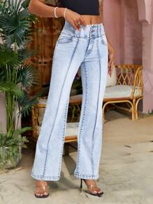 Breezaya Blugi de damă, spălați, rupti, cu picioare drepte